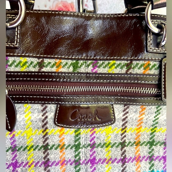Coach Multicolor Plaid Shoulder Bag with Brown Leather - Picture 7 of 8